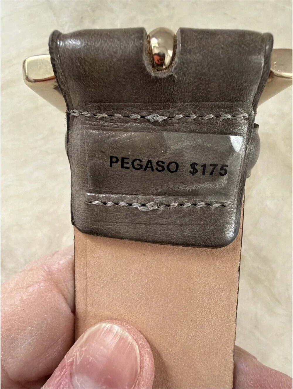 Max Mara Pegaso Sage Gray Green Leather Belt Size Small 34.5